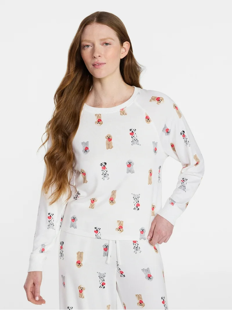 Joyspun Women's Cozy Lounge Collection Hacci Knit Long Sleeve Sleep Top, Sizes XS-3X | Walmart (US)