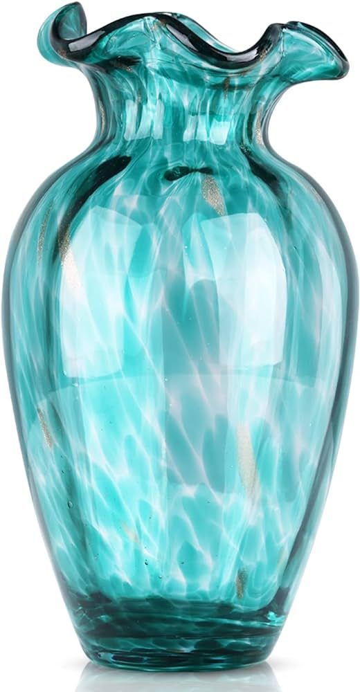 Blown Glass vase, Green Glass vase, Glass Art vase, Transparent vase, Unique vase, Modern Art vas... | Amazon (US)