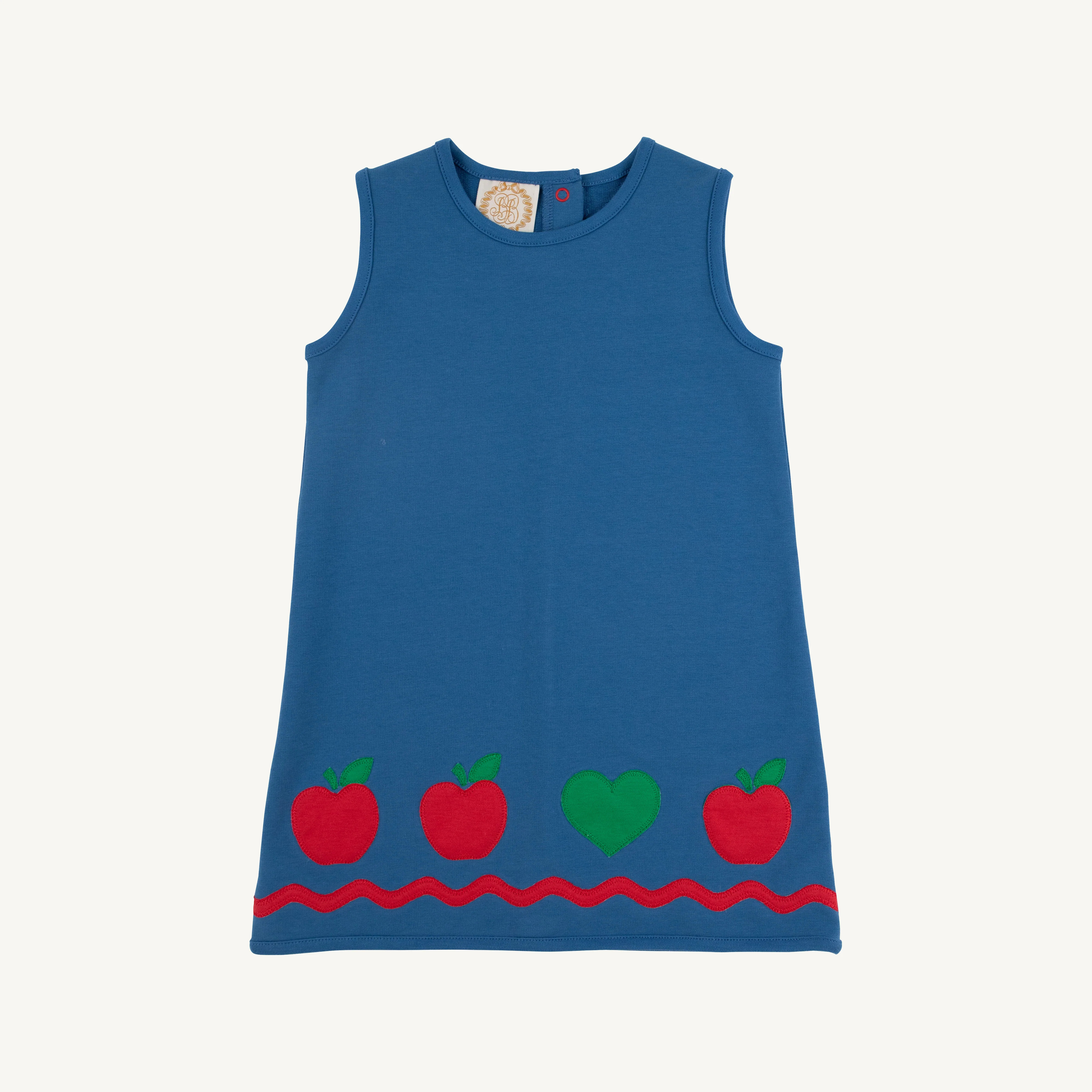 Annie Apron Dress - Wood Boat Blue with Richmond Red & Apples and Hear | The Beaufort Bonnet Company