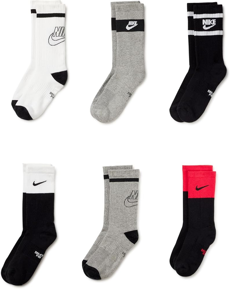 Amazon.com: Nike Unisex Kids Everyday Cushioned Crew Socks (6 Pairs), White/Black/University Red,... | Amazon (US)