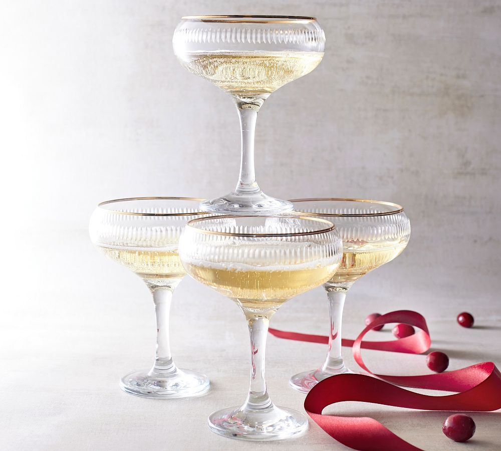 Etched Gold Rim Coupe Glasses - Set of 4 | Pottery Barn (US)