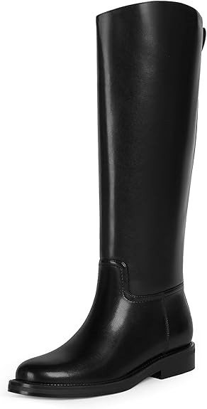 Knee High Boots for Women Flat Round Toe Chunky Low Heels Tall Long Riding Boots | Amazon (US)