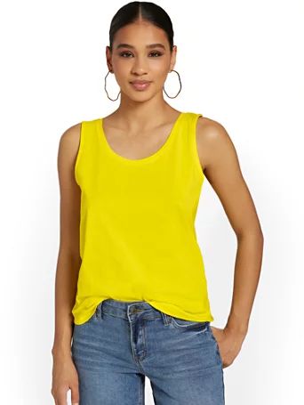 NY & Co Women's Perfect Scoopneck Tank Top Yellow Size 2X-Large Cotton | New York & Company