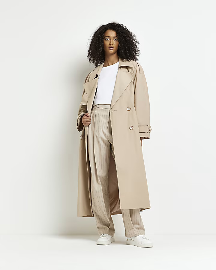 Stone oversized longline trench coat | River Island (UK & IE)