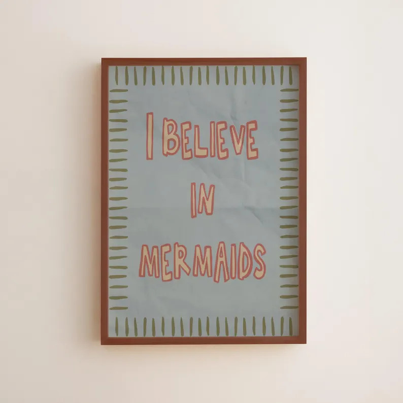 I Believe in Mermaids Wall Art Print, Beach Bathroom Decor, Girls Room (Instant Download) | Etsy (Global)