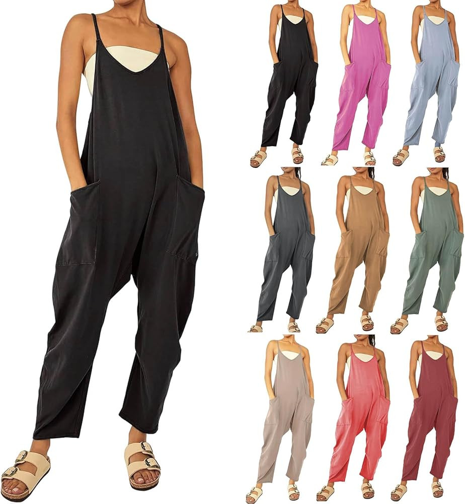 Jumpsuits for Women Casual Sleeveless Loose Fit Harem Overalls Spaghetti Strap Summer Outfits Rom... | Amazon (US)
