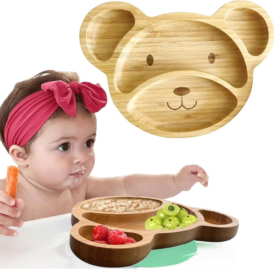Bamboo Plates for Kids - Baby & Toddler Plates with Suction for Feeding & Weaning, Eco-Friendly B... | Amazon (US)