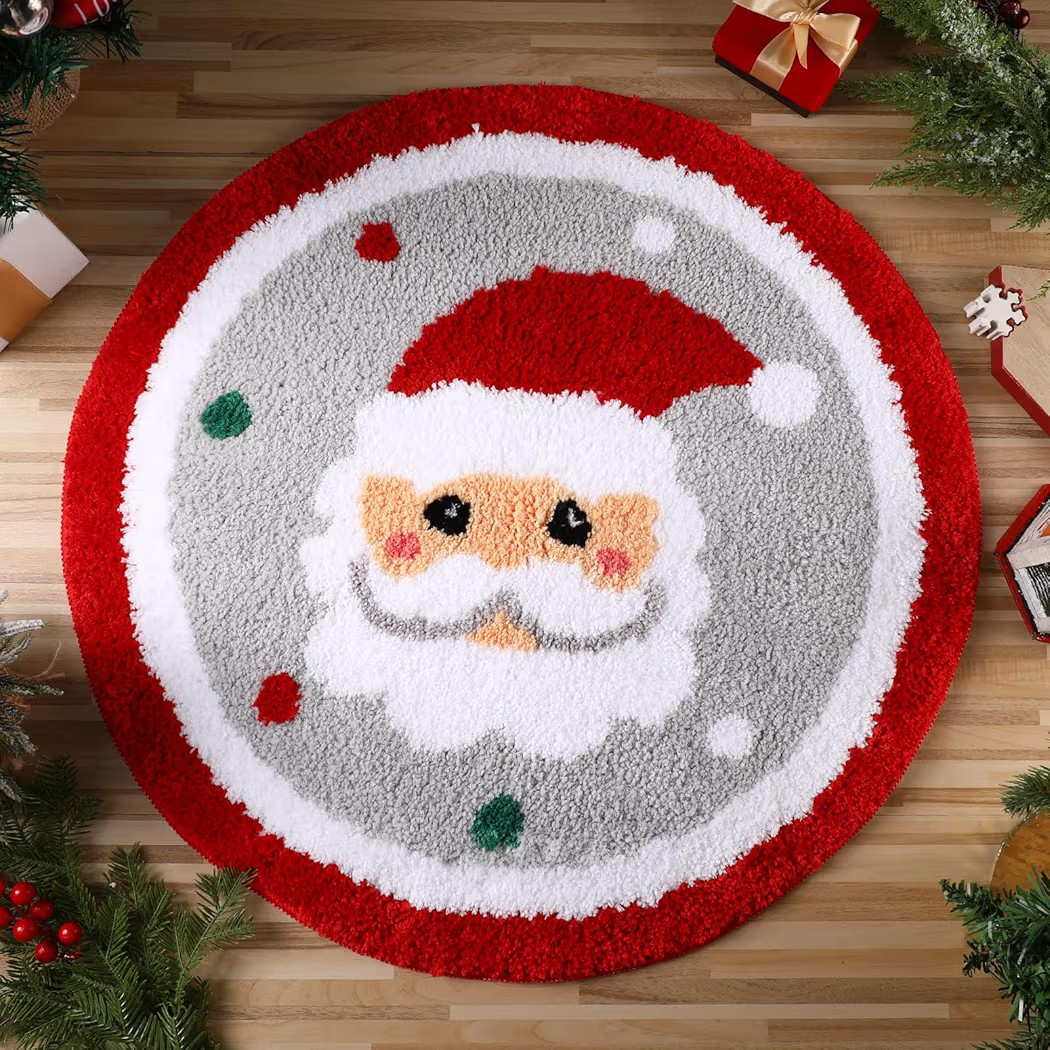 Ceenna Christmas Bathroom Rug Decor Christmas Santa Rug Santa Bath Mat Absorbent Bathtub Bathroom Doormats 24 x 24 Inch Non Slip Washable Toilet Rug | Amazon (US)