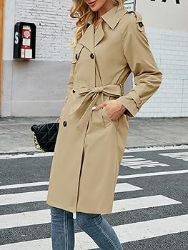 Women's Double Breasted Long Trench Coat Windproof Classic Lapel Slim Overcoat with Belt | Amazon (US)