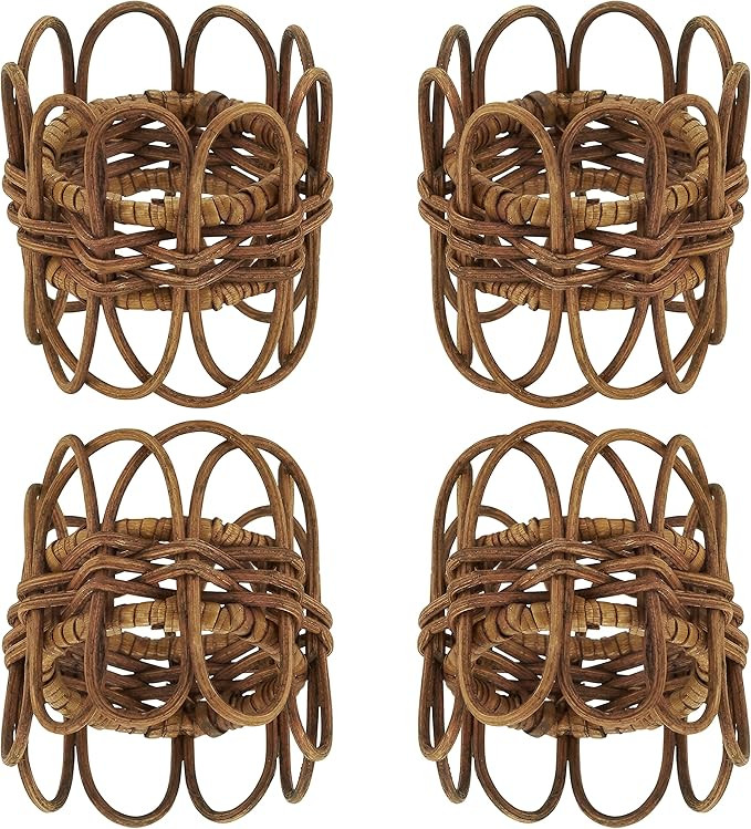 Saro Lifestyle Twisted Rattan Napkin Rings (Set of 4), Caramel, 1.5" | Amazon (US)