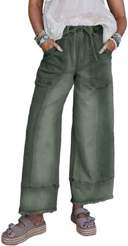 SHEWIN Women's Wide Leg Jeans High Waisted Baggy Jeans Stretchy Drawstring Denim Pants | Amazon (US)