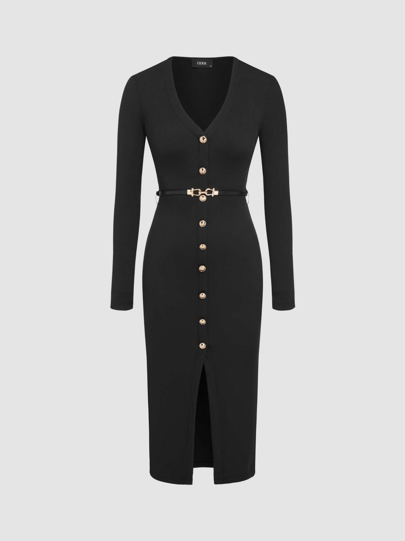 Knit Fabric V-neck Button Maxi Dress For Coffee Shop Daily Casual Date Work | Cider