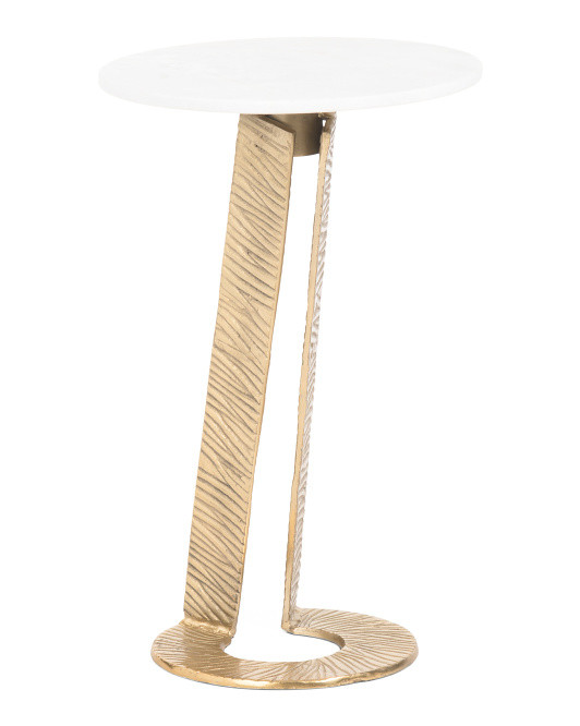 14.5x23 Marble Top Grooved Metal Base Accent Table | TJ Maxx