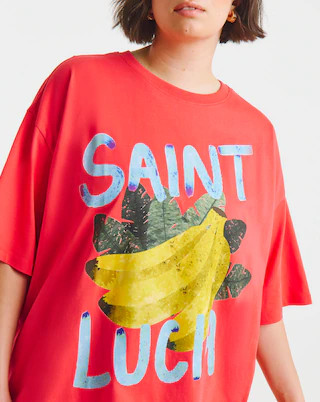 Simply Be Red St Lucia Bananas Graphic Oversized T-Shirt | Simply Be | Simply Be (UK)