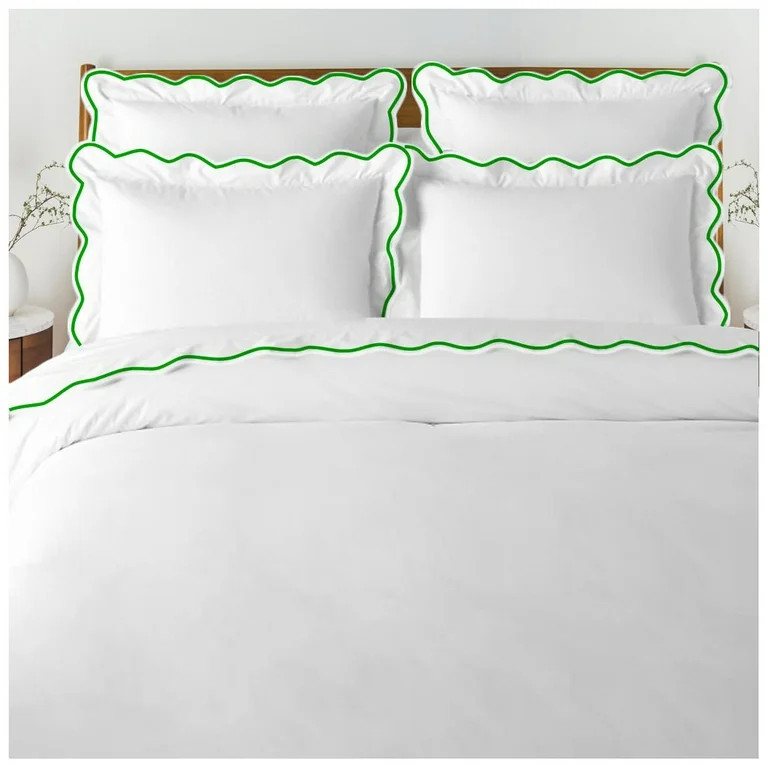 400 Thread Count White Cotton Sateen Hotel Stitch Duvet Cover in Scalloped Embroidery King/Cal-Ki... | Walmart (US)