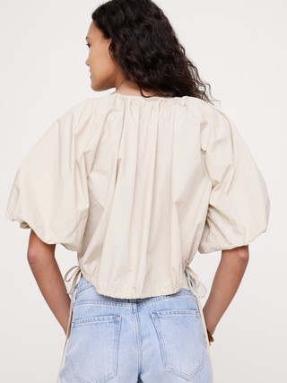 Cotton Poplin Bubble-Hem Cropped Top | Banana Republic (US)