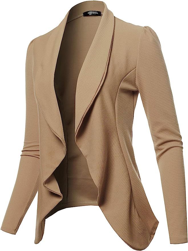 SSOULM Women's Long Sleeve Classic Draped Open Front Lightweight Blazer with Plus Size | Amazon (US)