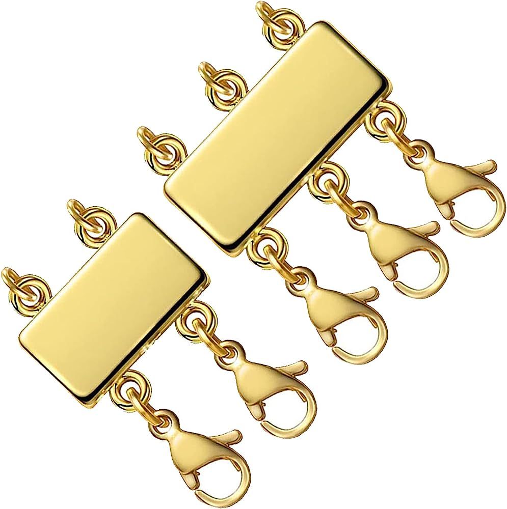 OHINGLT Necklace Layering Clasps Slide Lock Clasp Necklace Connector Multi Strands Slide Tube Clasps | Amazon (US)