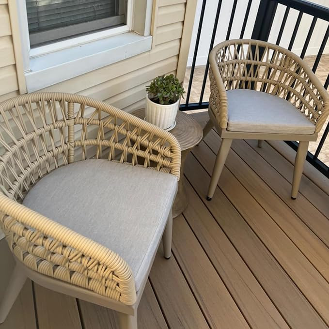 PURPLE LEAF Outdoor Dining Chair Set of 2 Durable Woven PE Wicker Champagne | Amazon (US)