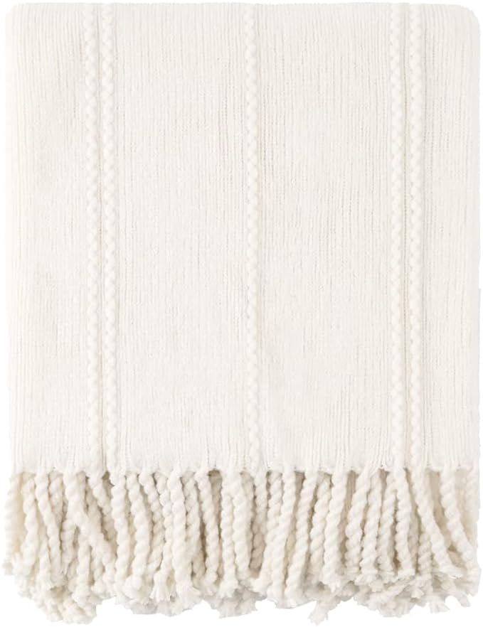 BATTILO HOME Cream White Throw Blanket for Couch, Knitted Cream Throw Blankets for Bed, Decorativ... | Amazon (US)
