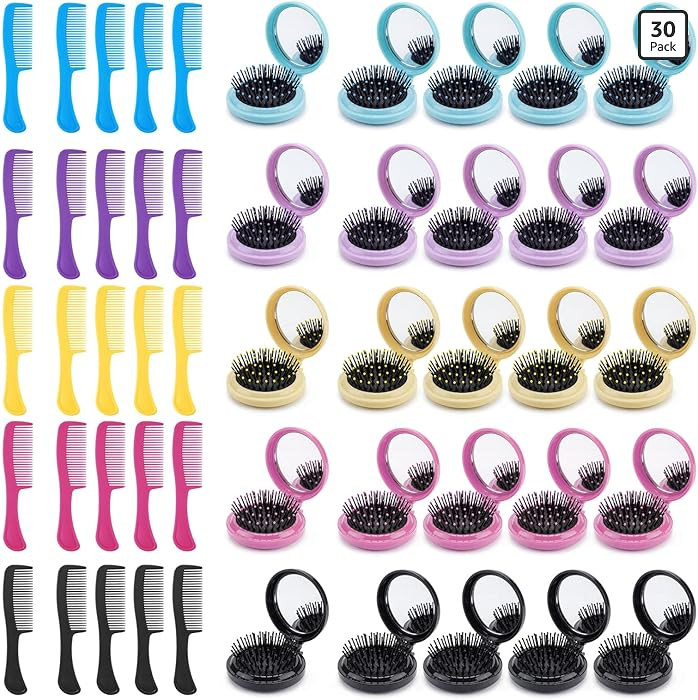 Travel Mini Hair Brush Set, Individually Wrapped Foldable Hairbrush with Mirror, Massage Cushion ... | Amazon (US)