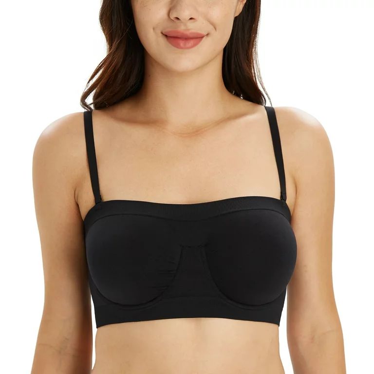Exclare Women's Strapless Bandeau Tube Top Bra Comfort Non Padded Underwire Multiway Bras(Black,L... | Walmart (US)