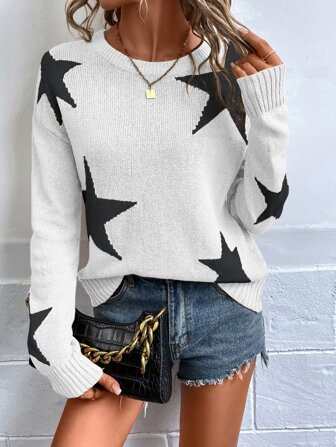 SHEIN LUNE Star Pattern Drop Shoulder Sweater | SHEIN