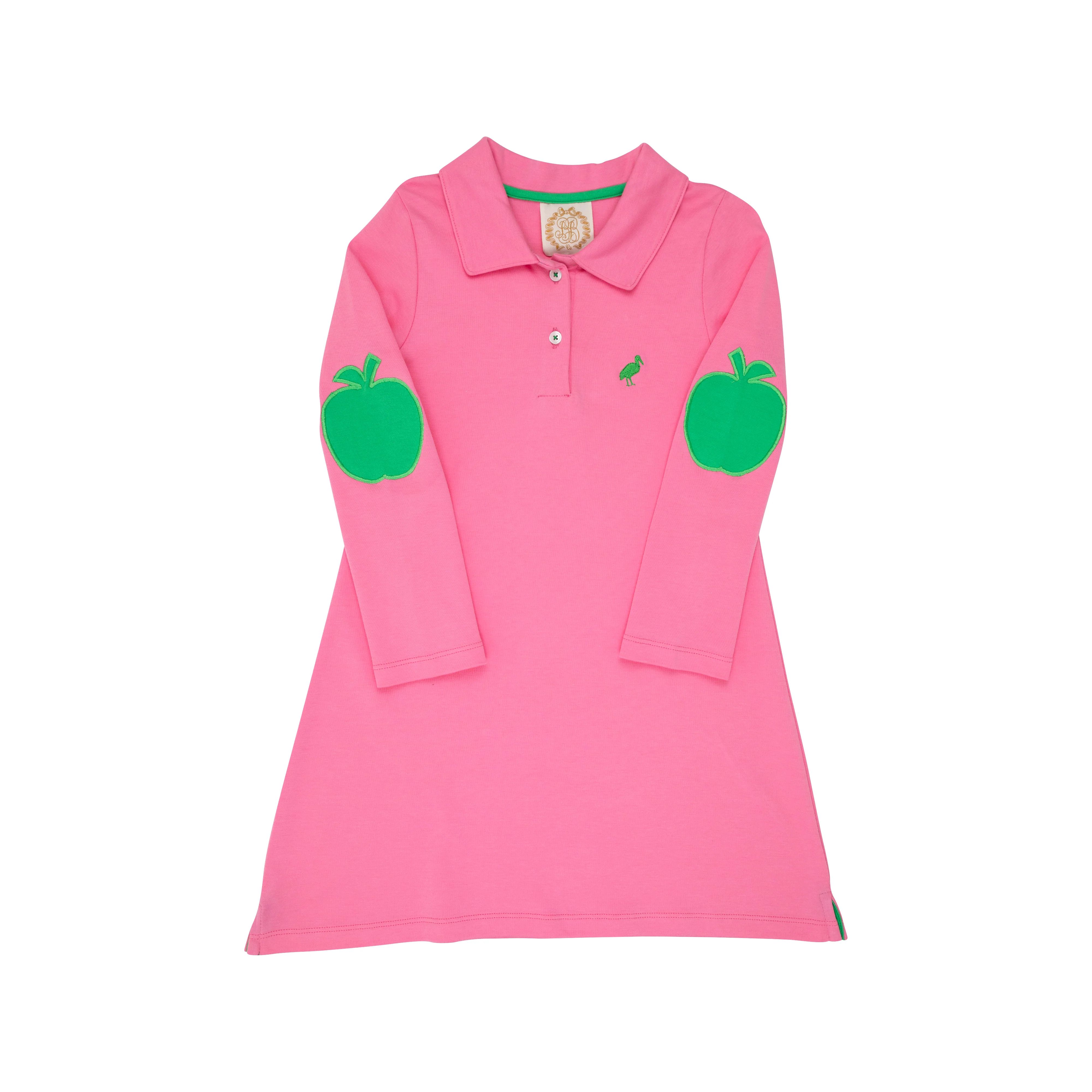 Millsie P. Polo Dress - Hamptons Hot pink with Kiawah Kelly Green & Apple Applique | The Beaufort Bonnet Company