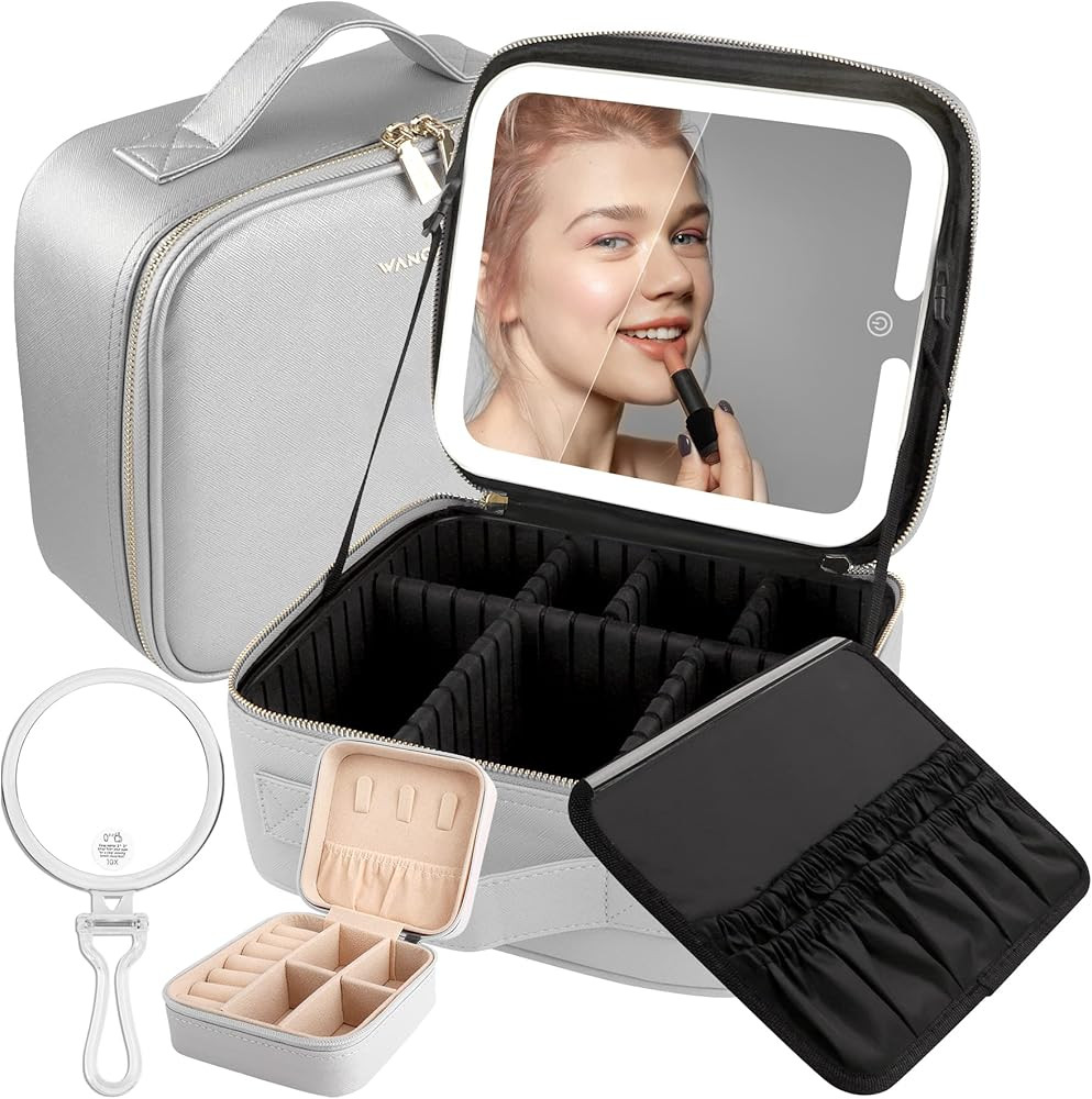 Light Up Makeup Bag with Mirror Makeup Train Case with Smart Mirror Train Case Organizer with Adj... | Amazon (US)