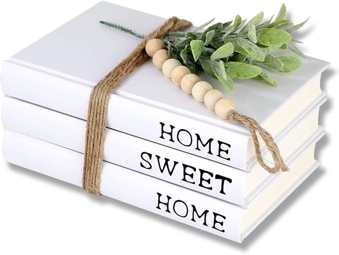 Decorative White Books,Farmhouse Stacked Books,Hardcover Books Decorative ,Home|Sweet|Home(Set of... | Amazon (US)