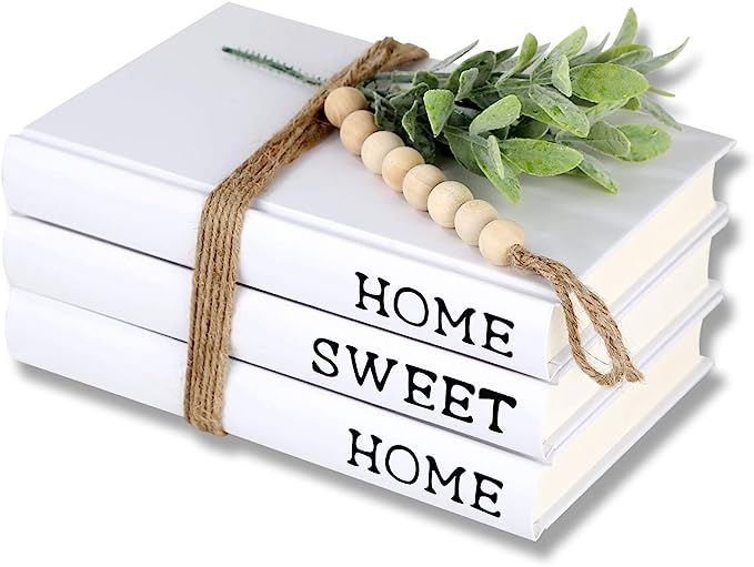 Decorative White Books,Farmhouse Stacked Books,Hardcover Books Decorative ,Home|Sweet|Home(Set of... | Amazon (US)