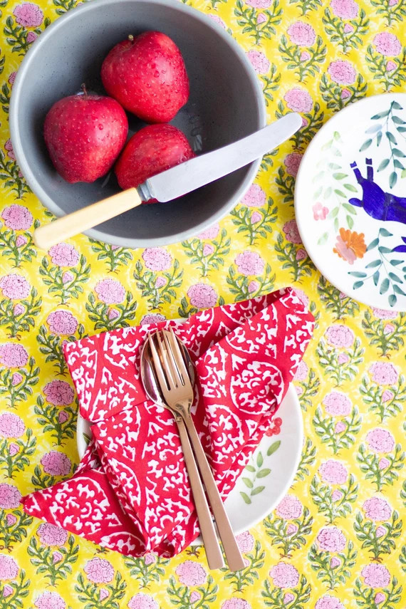 Easter Tablecloth  Block print tablecloth  Yellow tablecloth | Etsy | Etsy (US)