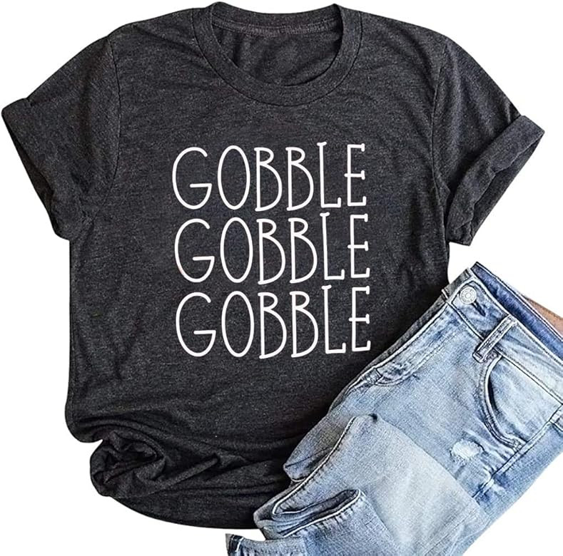 FAYALEQ Thanksgiving Shirt for Women Gobble Gobble Short Sleeve Letter Print Funny Graphic Tees T... | Amazon (US)