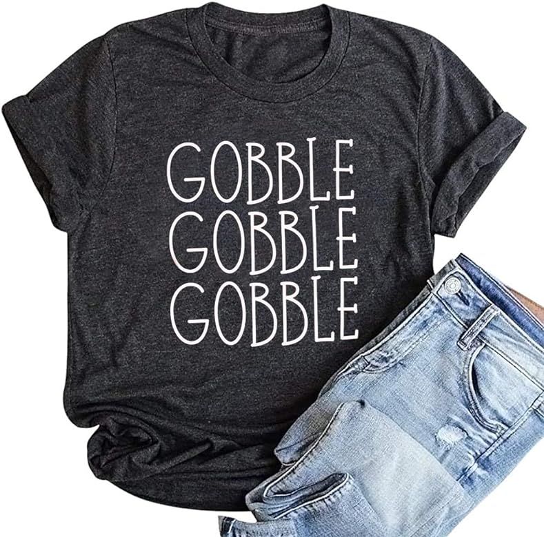 FAYALEQ Thanksgiving Shirt for Women Gobble Gobble Short Sleeve Letter Print Funny Graphic Tees T... | Amazon (US)
