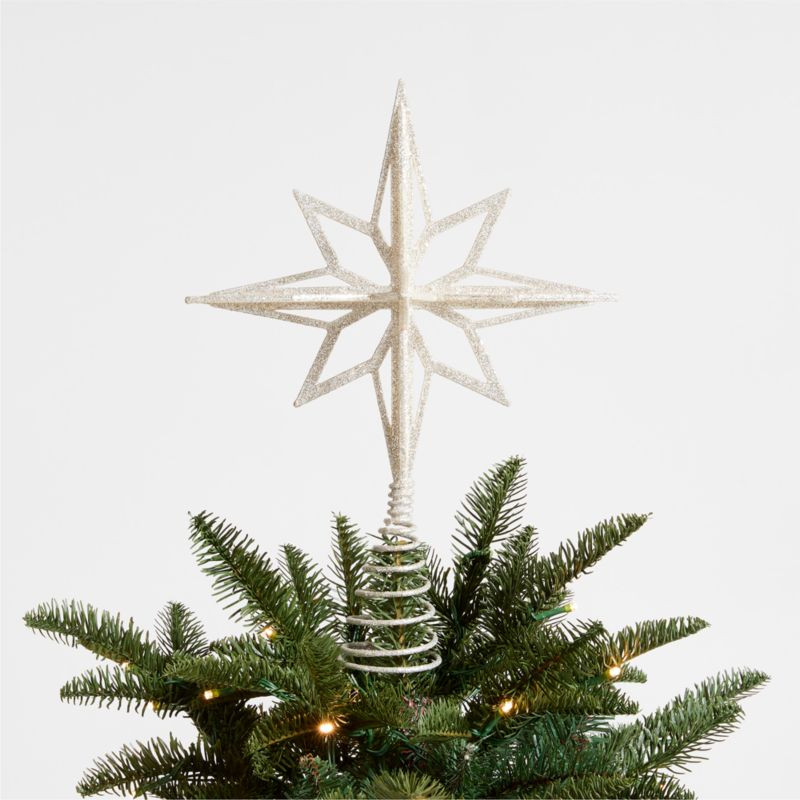 Silver Glitter Radiant Christmas Tree Topper | Crate & Barrel | Crate & Barrel