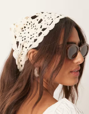 ASOS DESIGN crochet headscarf in cream | ASOS (Global)