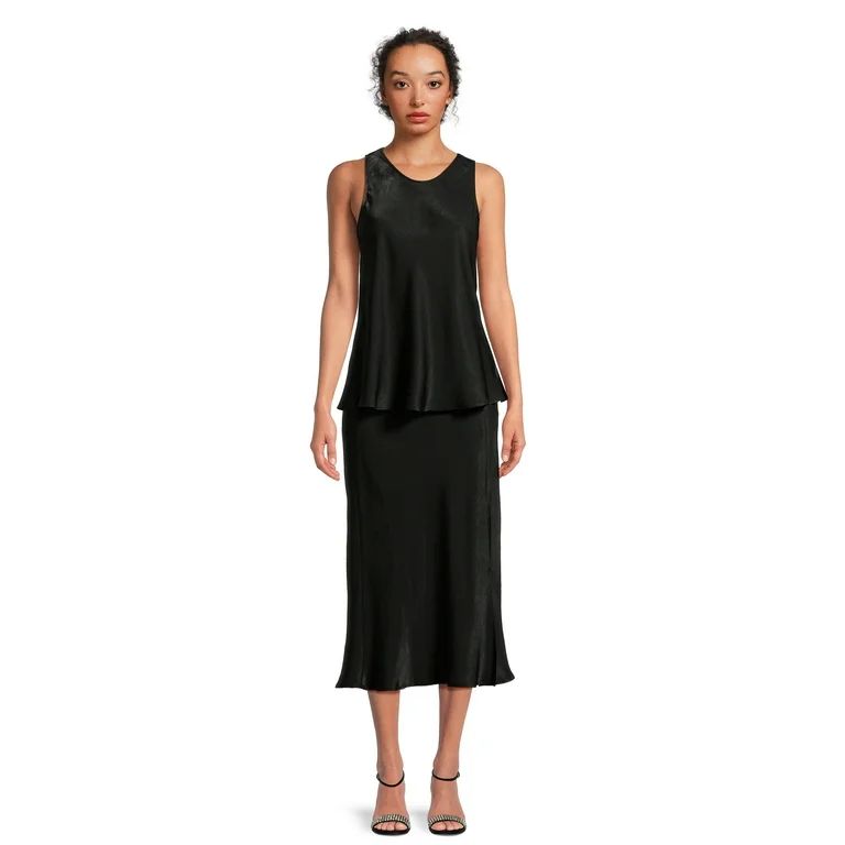Time and Tru Women's Satin Sleeveless Tank Top and Slip Skirt Set, 2 Piece, Sizes XS-XXXL | Walmart (US)