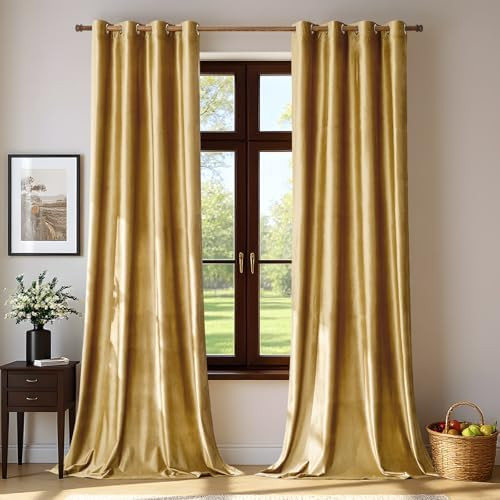 BULBUL Velvet Gold Curtains 84 inch Length- Living Room Blackout Thermal Window Drapes Darkening ... | Amazon (US)