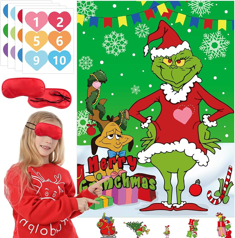 Festive Christmas Game Fun Family Adults Kids Xmas Party Activity with Pin The Heart on The Green... | Amazon (US)
