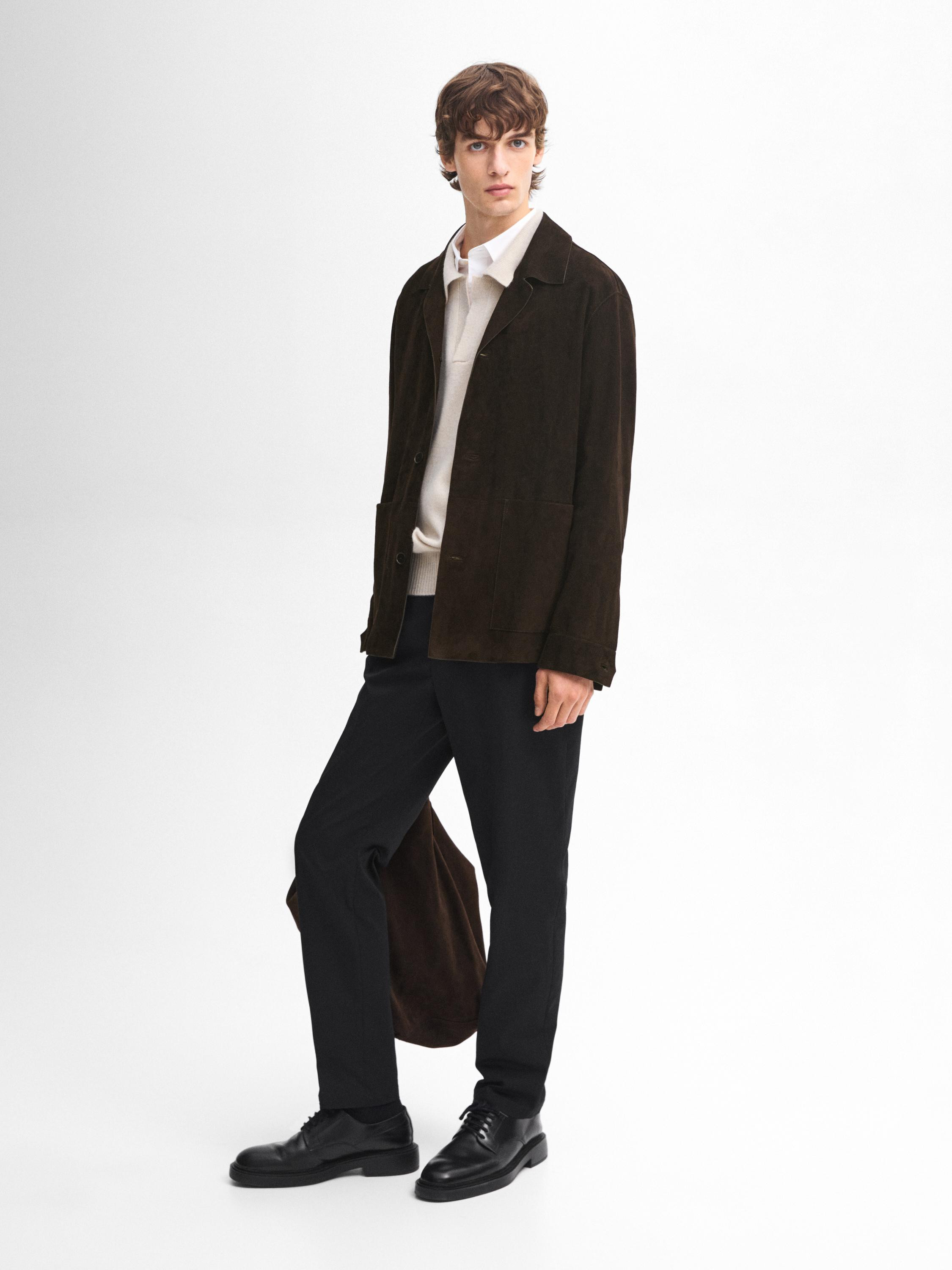 Suede leather jacket with patch pocket | Massimo Dutti UK