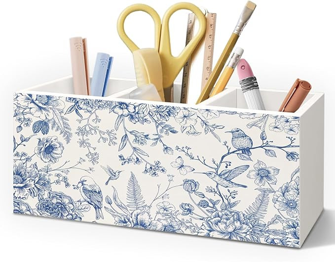Chinoiserie Floarl Pen Holder for Home Office Desk, Vintage Home Decor, Chinoiserie Blue and Whit... | Amazon (US)
