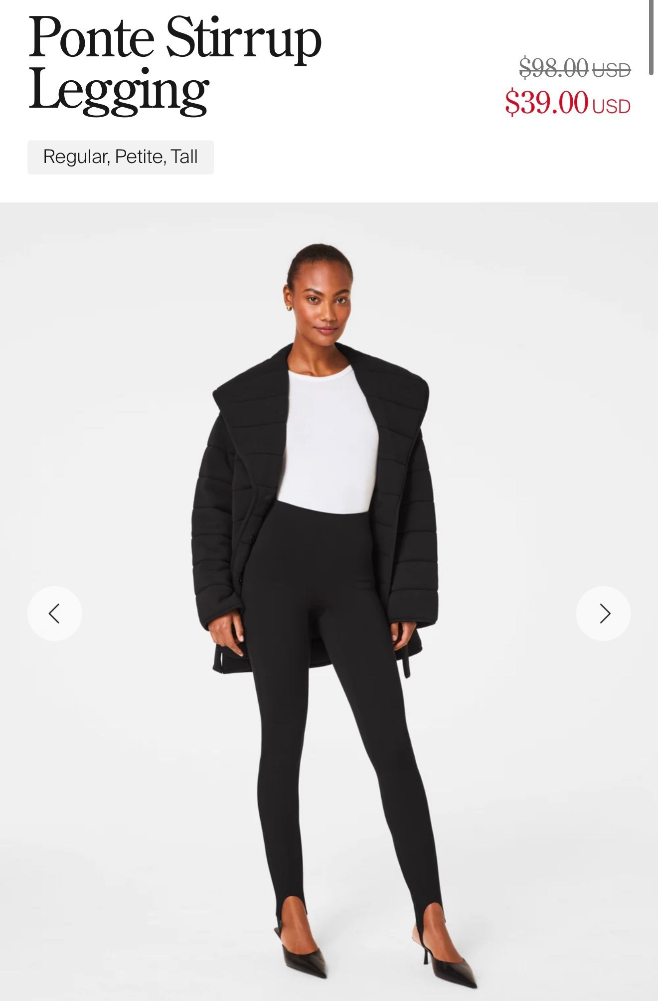 This cozy-cool staple is having a moment — and it’s 60% OFF 🙌 These @SPANX ponte stirrup leggings are the kind of elevated basic you’ll reach for nonstop. Structured, smoothing, and polished without trying too hard.

Perfect for travel days, casual work looks, errands, or styled up with heels for dinner plans.

📏 Sizing & Fit  
Wearing size Small  
Height: 5’4” | Weight: 138 lbs  
Bust: 34D | Waist: 27” | Hips: 40”  
For a more relaxed, less fitted feel, you can size up.  

These are a great alternative to jeans (usually wear 27 Long / 4 Long), especially when you want comfort without losing shape.

Tap to get details and shop while this deal lasts — markdowns this good don’t stay long.

Follow me on Instagram and YouTube @kirasfashionfinds