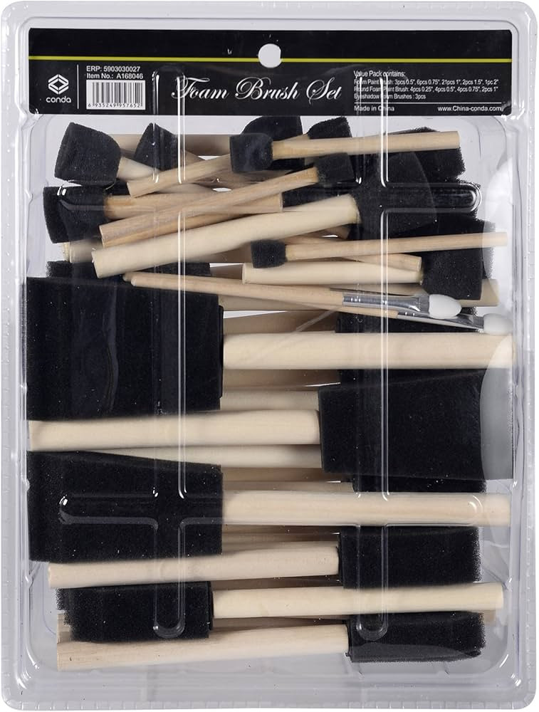 conda 50 Pack 0.5"-2" Different Size Assorted Foam Brush Set Wood Handle Paint Brush Set- Lightwe... | Amazon (US)