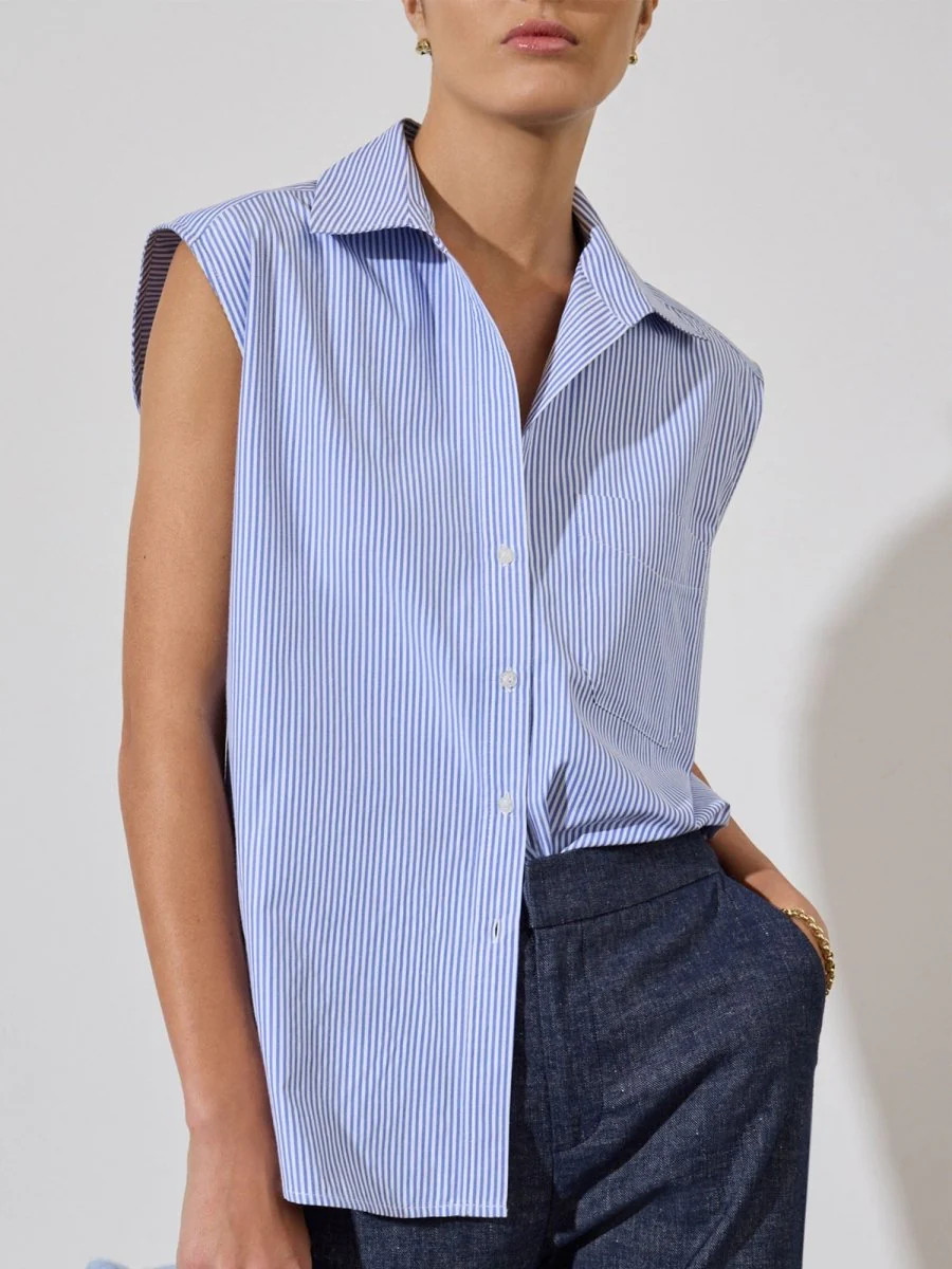 Women's Everyday Sleeveless Stripe Shirt in Blue Stripe | Brochu Walker | Brochu Walker