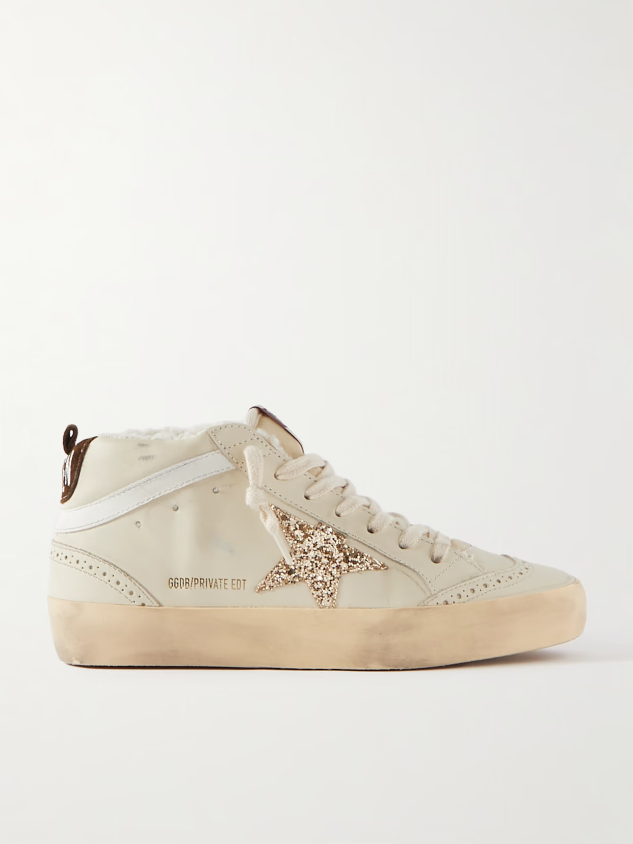 Golden Goose - Superstar Distressed Shearling-lined Rubber And Leather Sneakers - Ivory | NET-A-PORTER (US)