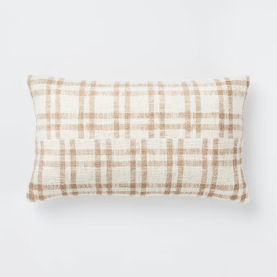 Woven Plaid Throw Pillow with Exposed Zipper Brown/Cream - Threshold™ designed with Studio McGe... | Target