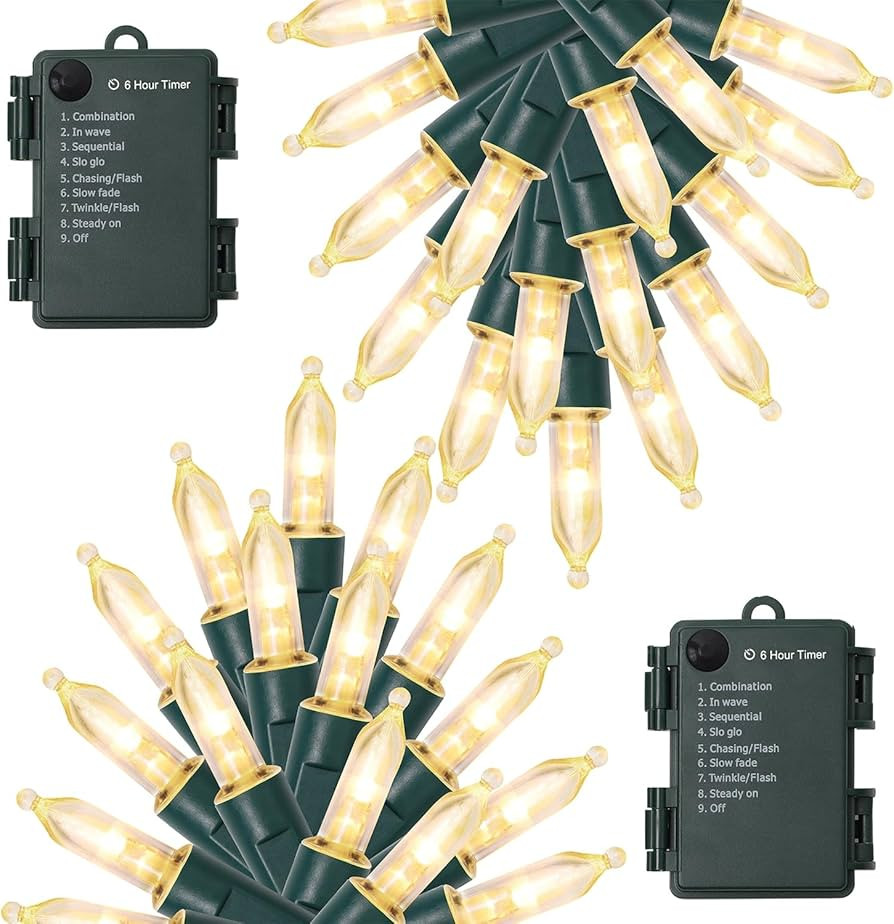 WATERGLIDE 2 Pack 50 LED Outdoor Christmas Lights, 16FT Battery Operated Mini String Lights with ... | Amazon (US)