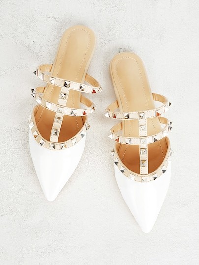 Rivet Decor Point Toe Flat Mules | SHEIN