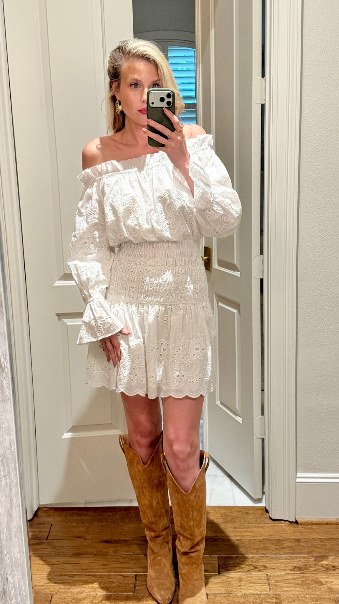 Date night eyelet off the shoulder dress! I’m 5’7 wearing a size xsmall

#LTKgrwm #LTKSeasonal #LTKSaleAlert