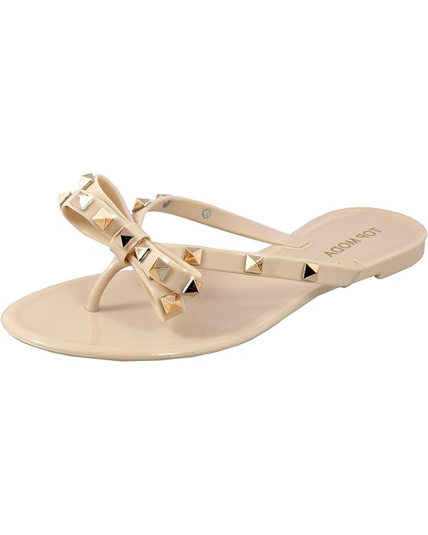 TOP Moda Womens Studded Jelly Flip Flops Sandals with Bow | Amazon (US)